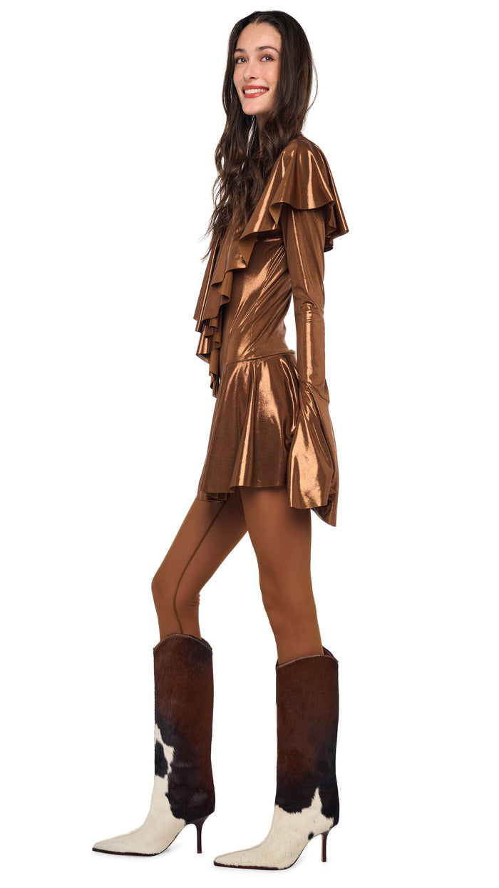 LONG SLEEVE DEEP V RUFFLE MINI DRESS #3