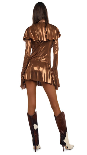 LONG SLEEVE DEEP V RUFFLE MINI DRESS #4 Thumbnail