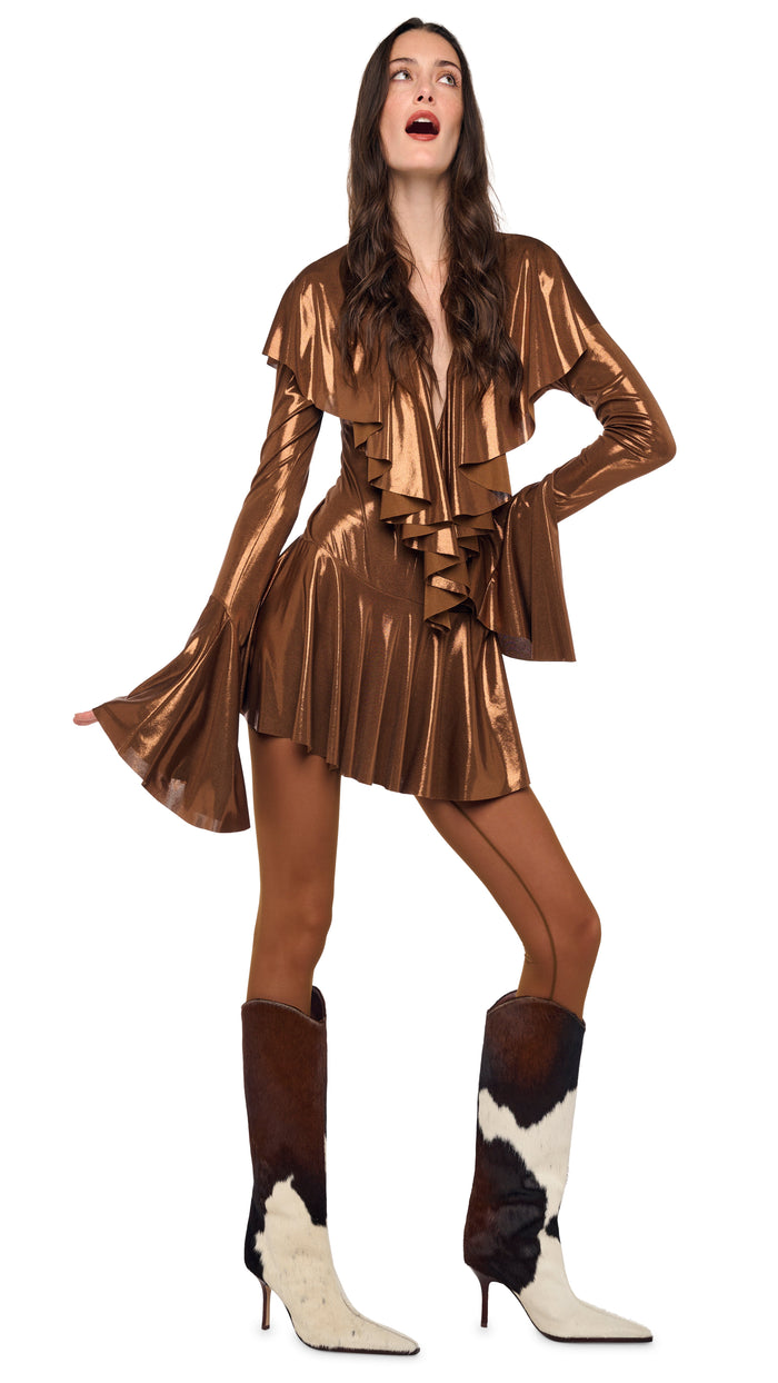 LONG SLEEVE DEEP V RUFFLE MINI DRESS #1