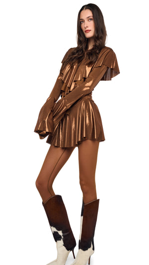 LONG SLEEVE DEEP V RUFFLE MINI DRESS #6 Thumbnail