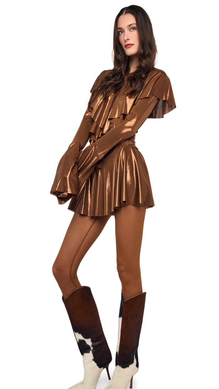 LONG SLEEVE DEEP V RUFFLE MINI DRESS #6