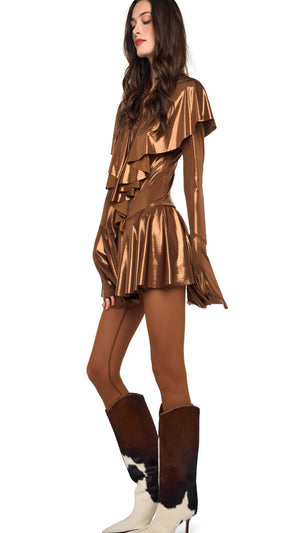 LONG SLEEVE DEEP V RUFFLE MINI DRESS #8 Thumbnail