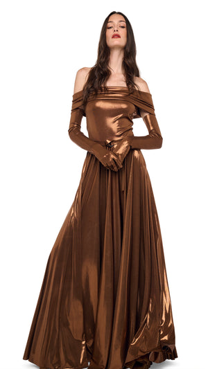 SLEEVELESS COWL NECK FLARED GOWN #1 Thumbnail