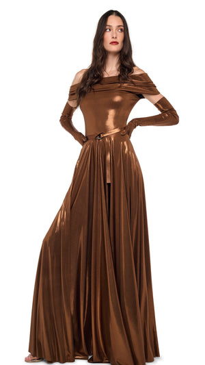SLEEVELESS COWL NECK FLARED GOWN #5 Thumbnail
