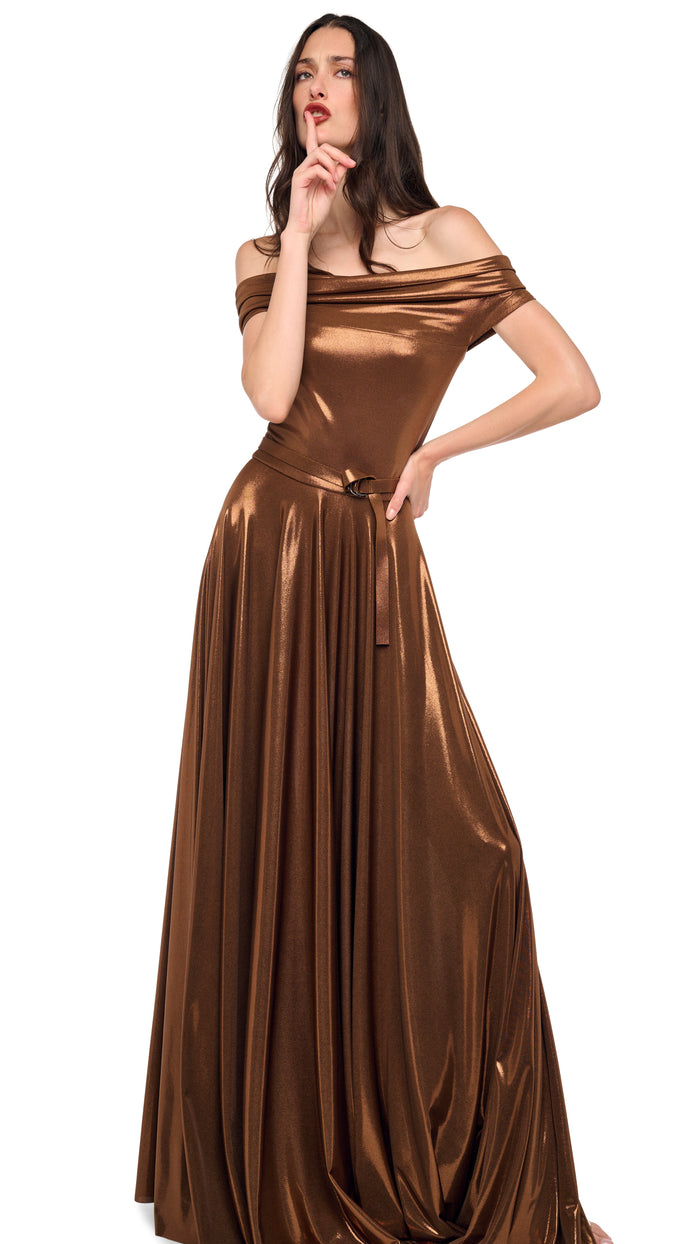 SLEEVELESS COWL NECK FLARED GOWN #6