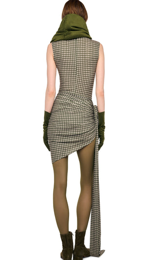 SLEEVELESS SIDE DRAPE MINI DRESS W/ BOW #3 Thumbnail