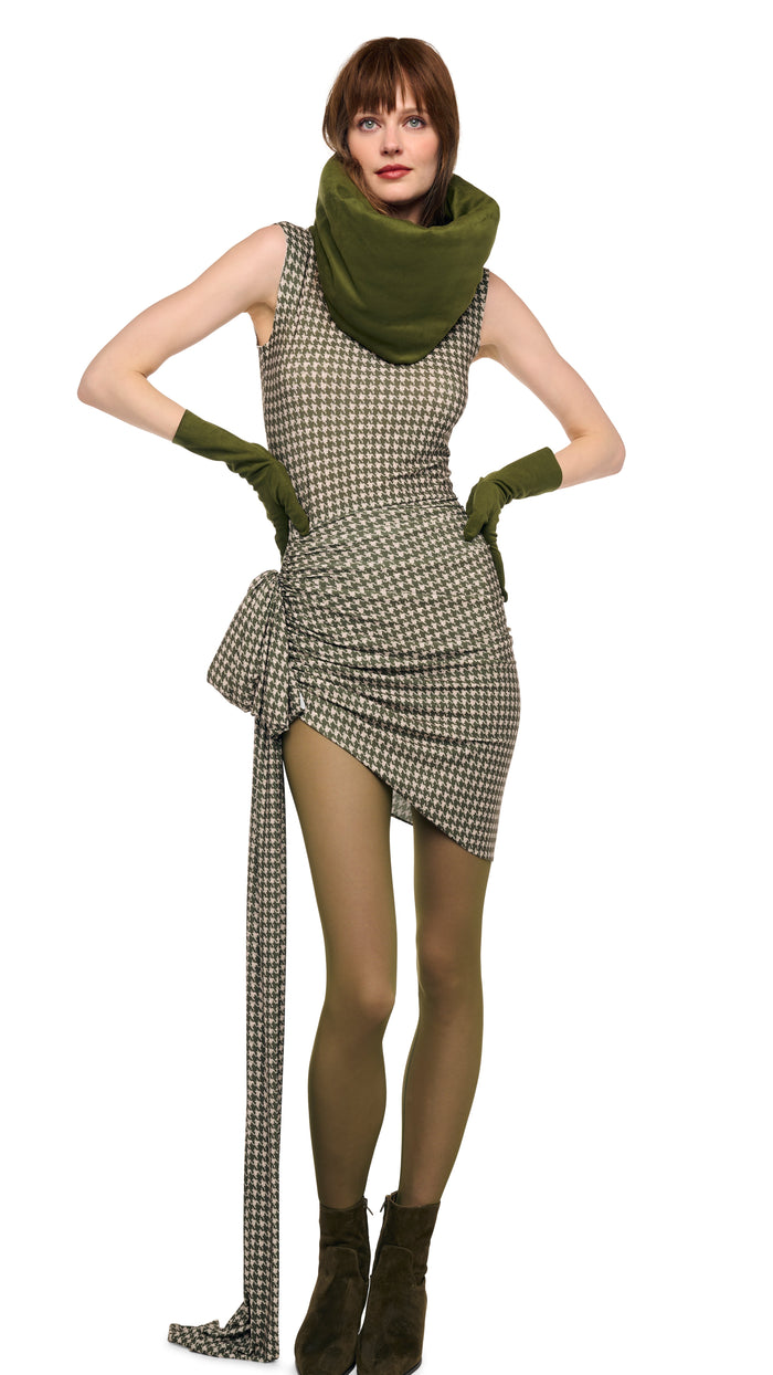 SLEEVELESS SIDE DRAPE MINI DRESS W/ BOW #1