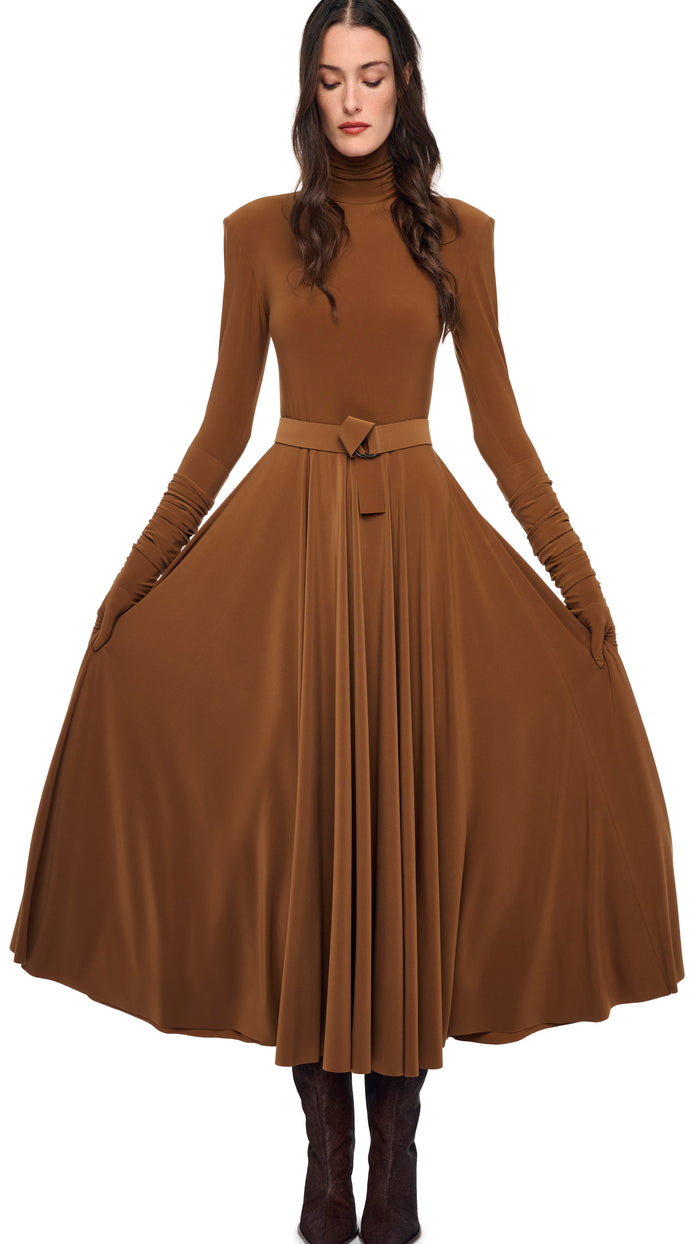 SHOUDLER PAD TURTLE FLARED DRESS #5