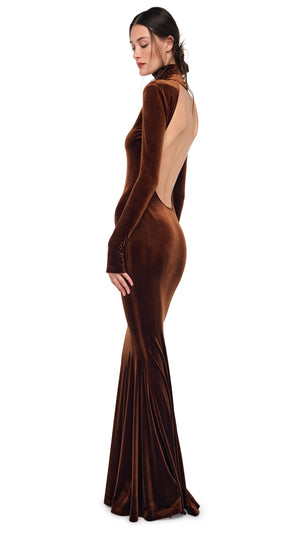 LONG SLEEVE TURTLE OPEN BACK FISHTAIL GOWN #3 Thumbnail