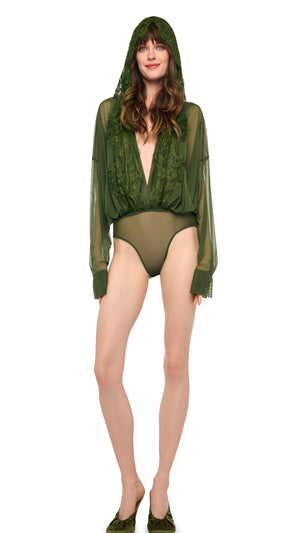 HOODED OVERSIZED NK BODYSUIT W/ LACE #2 Thumbnail