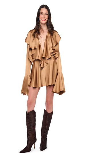 LONG SLEEVE DEEP V RUFFLE BODYSUIT #2 Thumbnail