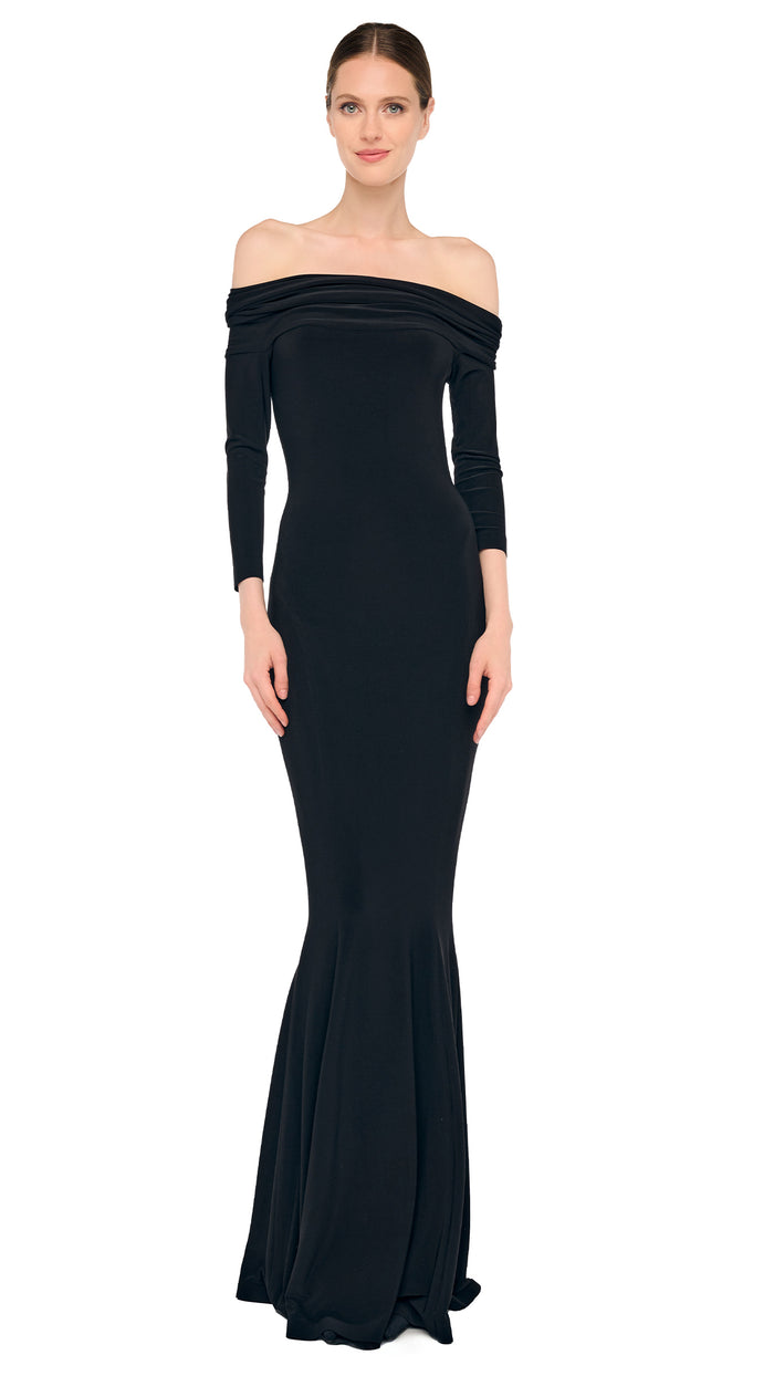 3/4 SLEEVE COWL FISHTAIL GOWN #1