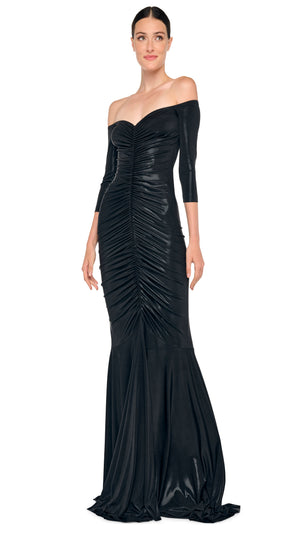 OFF SHOULDER SHIRRED FISHTAIL GOWN #1 Thumbnail