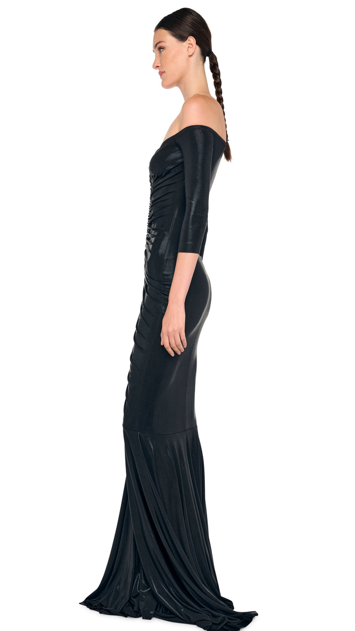 OFF SHOULDER SHIRRED FISHTAIL GOWN #2