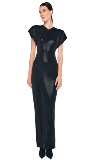 CAP SLEEVE SHOULDER PAD LONG DRESS #4 Thumbnail