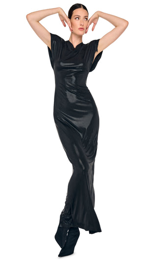 CAP SLEEVE SHOULDER PAD LONG DRESS #6 Thumbnail
