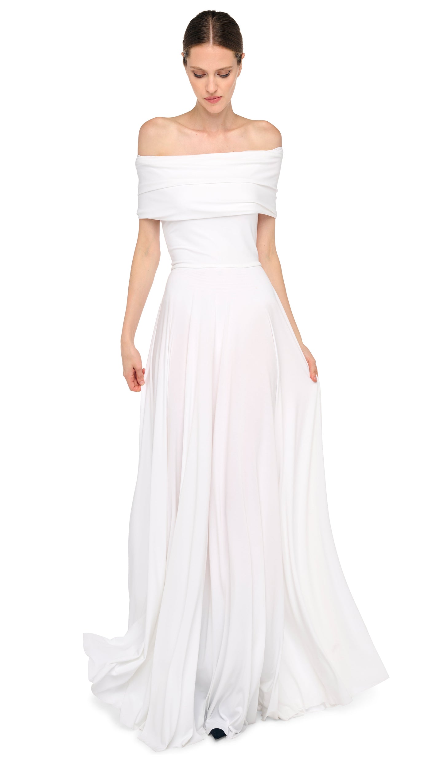norma kamali fit and flare dress Norma Kamali Cowl Flared Gown