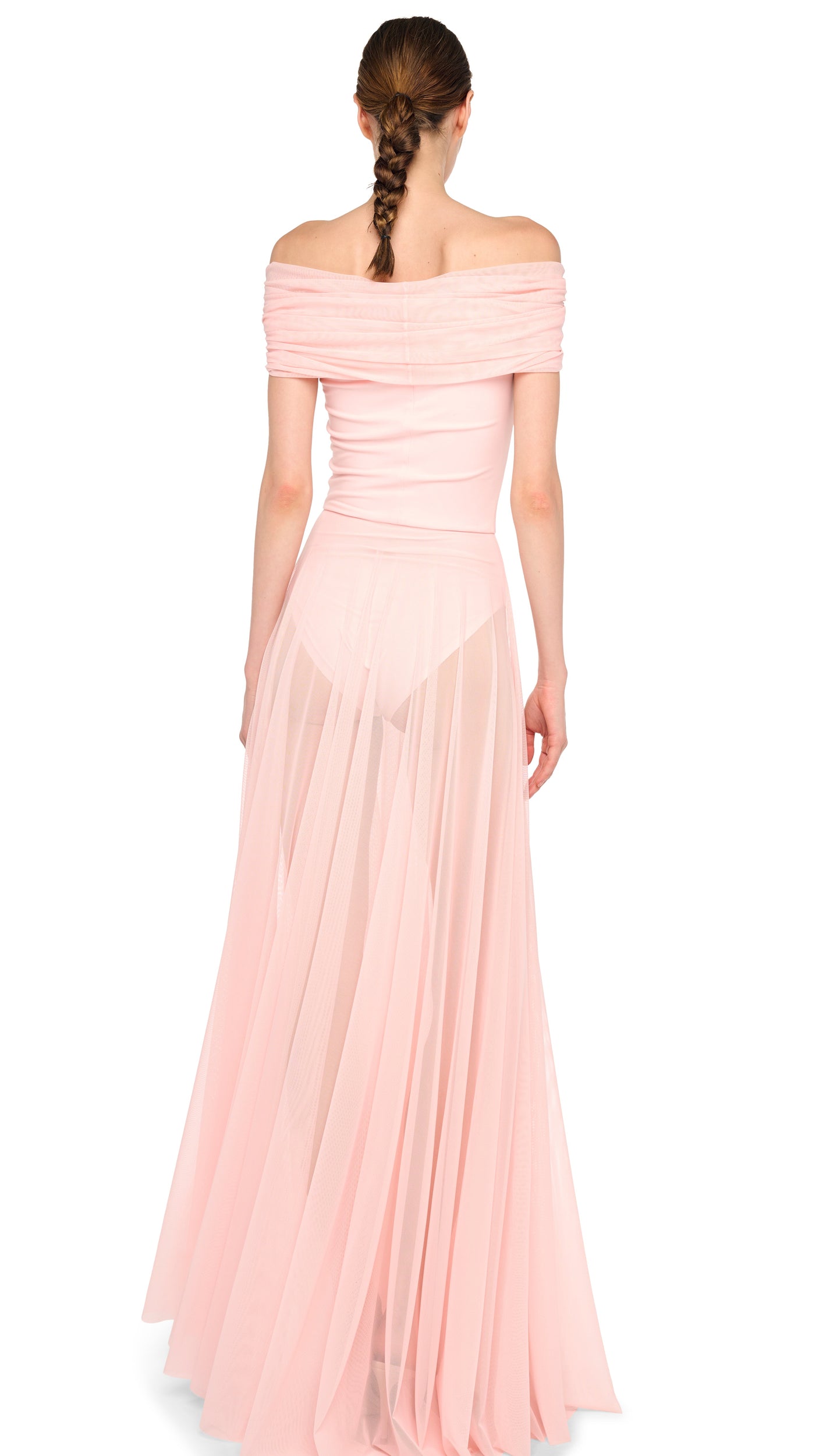 Norma Kamali Sleeveless Cowl Neck Combo Flared Gown in Pink Norma Kamali Sleeveless Cowl Neck Combo Flared Gown in Pink