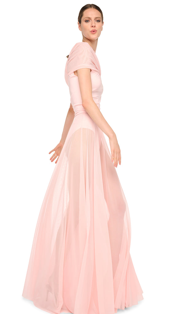 norma kamali pink dress Norma Kamali Sleeveless Cowl Neck Combo Flared Gown in Pink