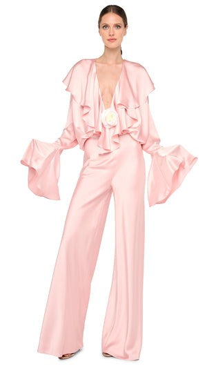 LONG SLEEVE DEEP V RUFFLE BODYSUIT #13 Thumbnail
