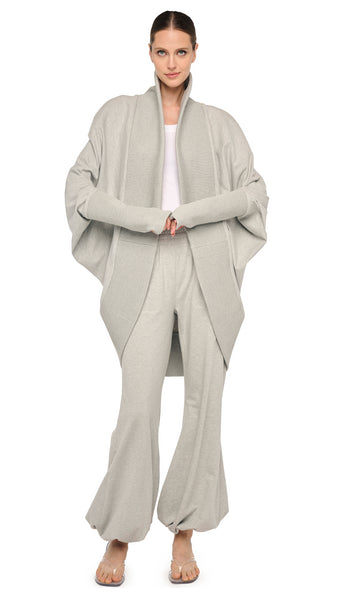 【HOUSE OF LOTUS】ラミー綿混 変形アシンメトリーニット チャコール COCOON – Light Heather Grey – Norma Kamali
