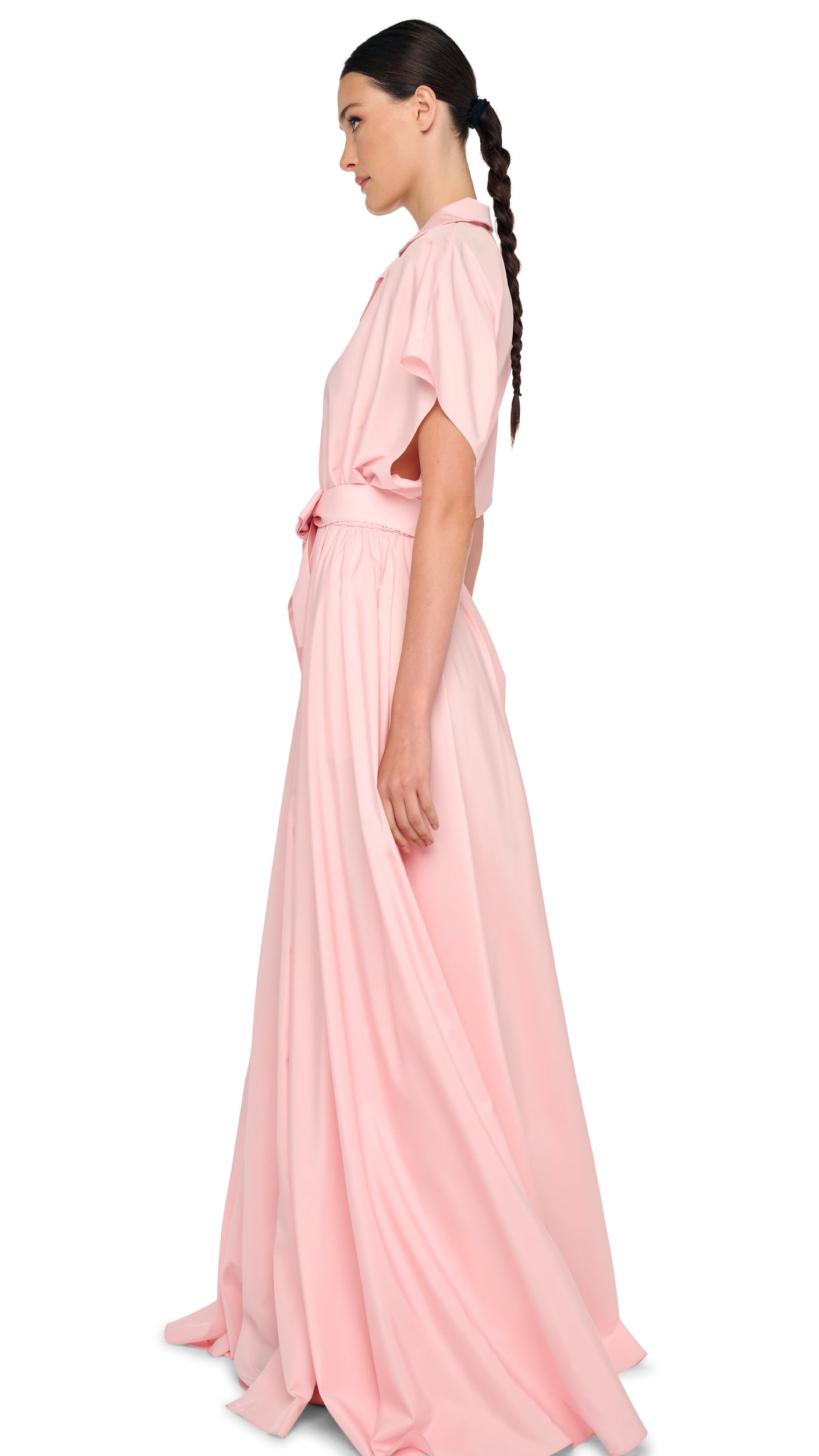 Norma Kamali Super Oversized Shirt Flared Gown in Pink