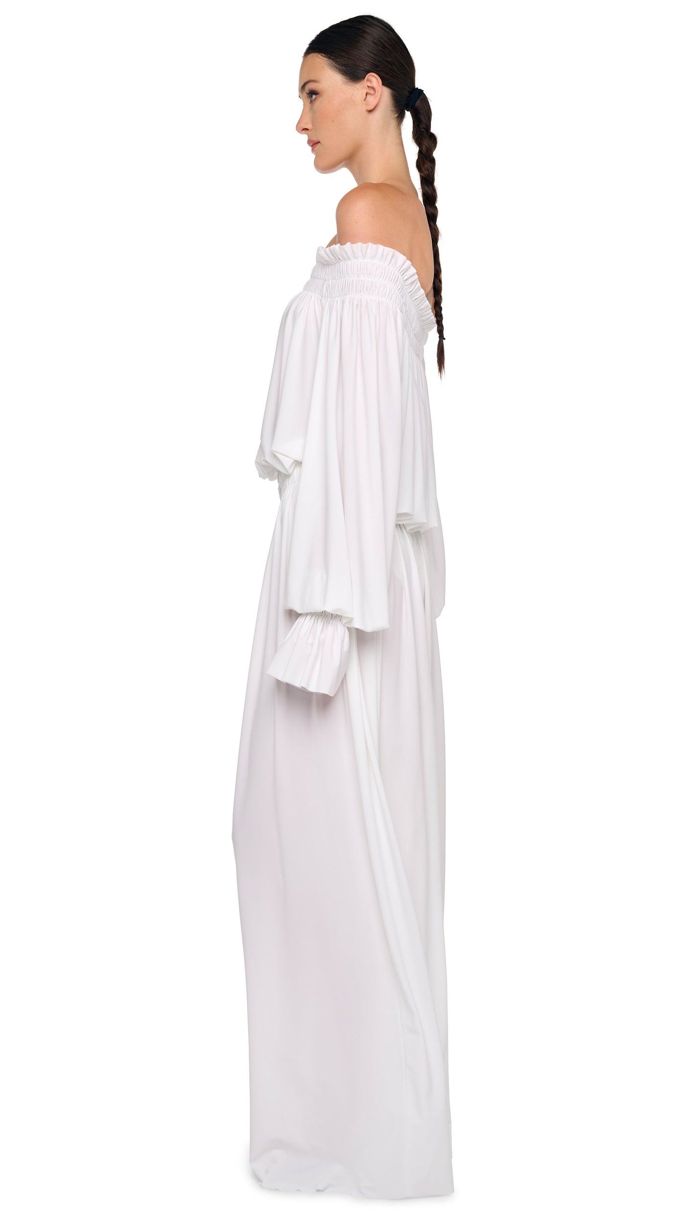 white peasant dress long sleeve Norma Kamali Long Sleeve Peasant Bodysuit