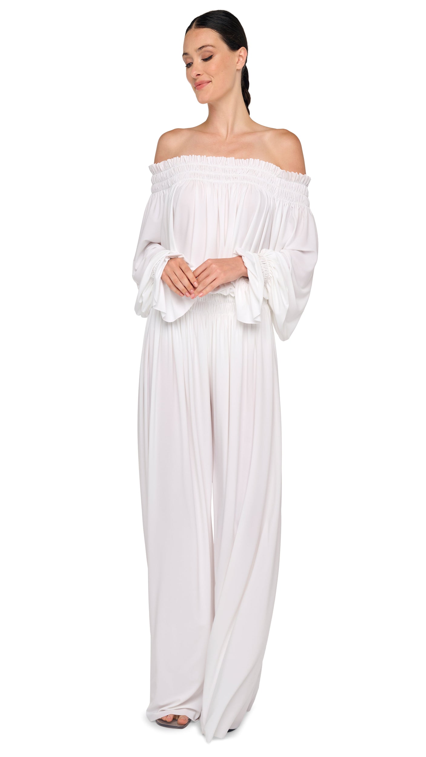 Norma Kamali Long Sleeve Peasant Bodysuit