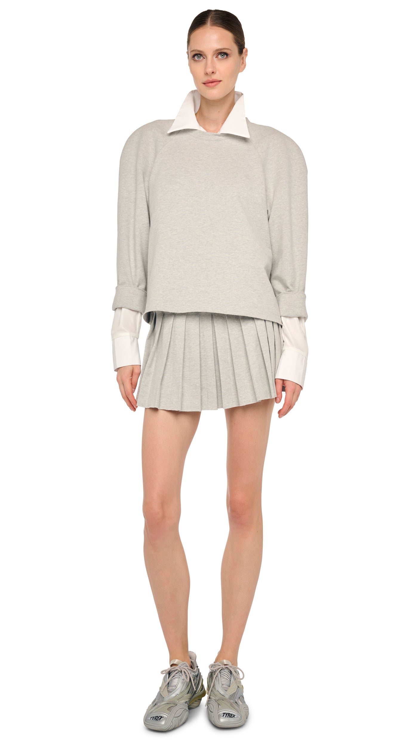 PLEATED PICKLEBALL SKIRT – Light Heather Grey – Norma Kamali