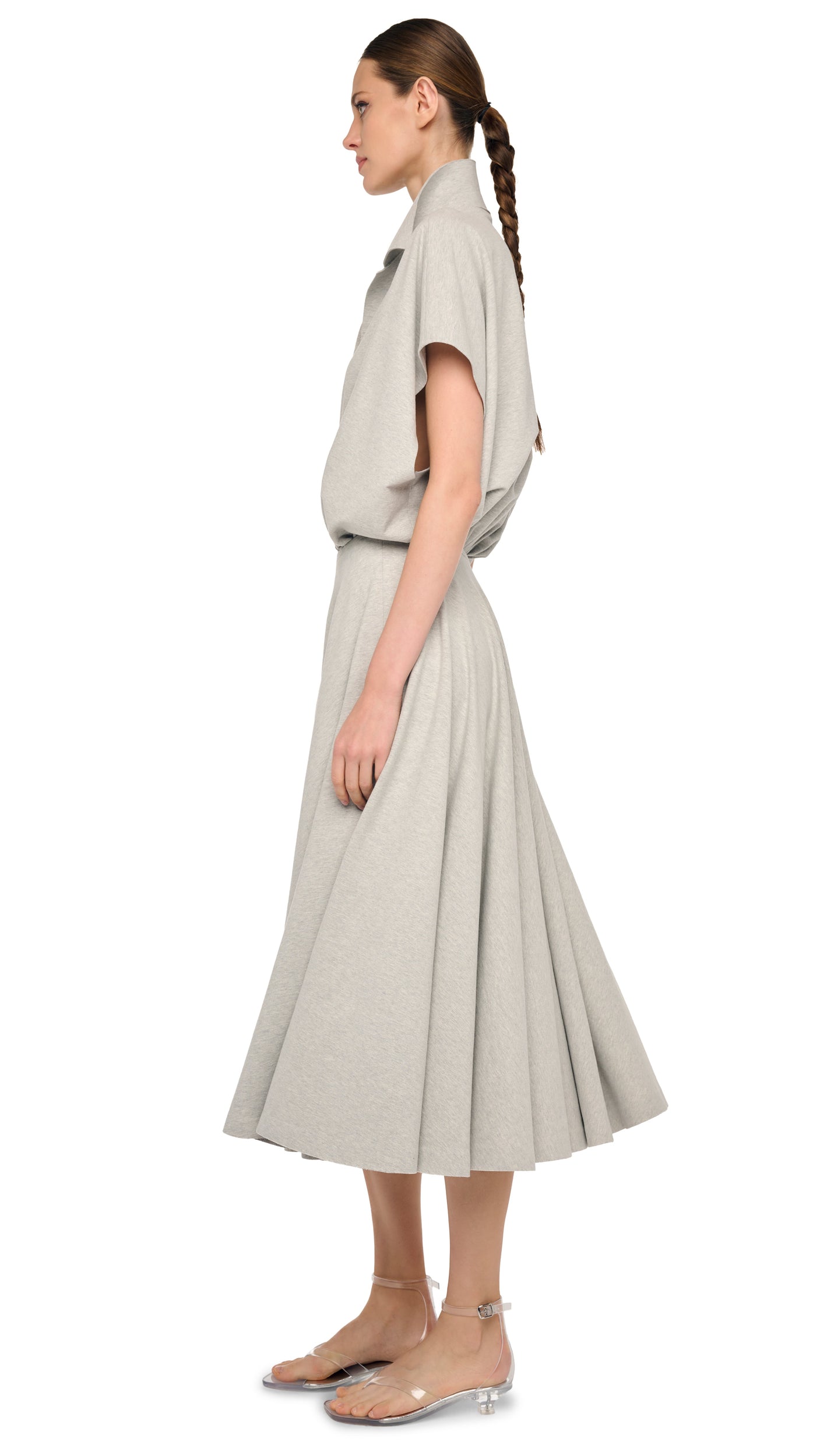 FLARED SKIRT TO MIDCALF – Light Heather Grey – Norma Kamali