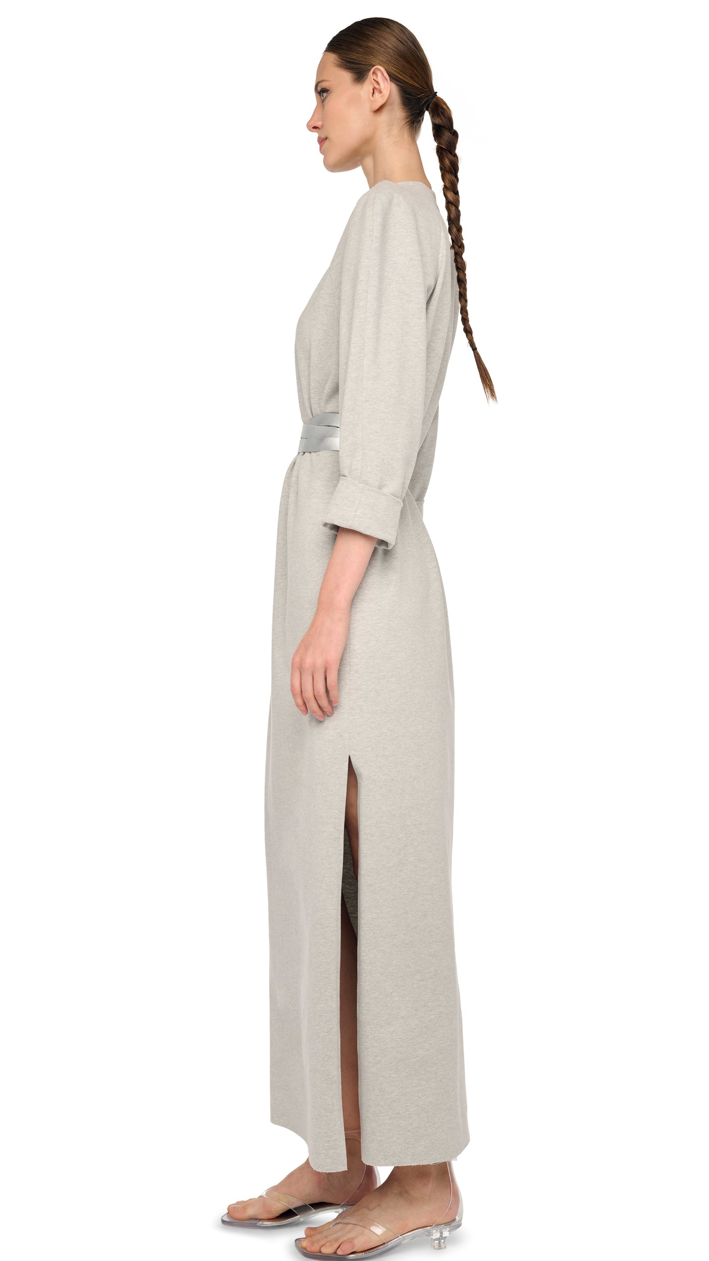 BOMBER 1980S LONG DRESS – Light Heather Grey – Norma Kamali