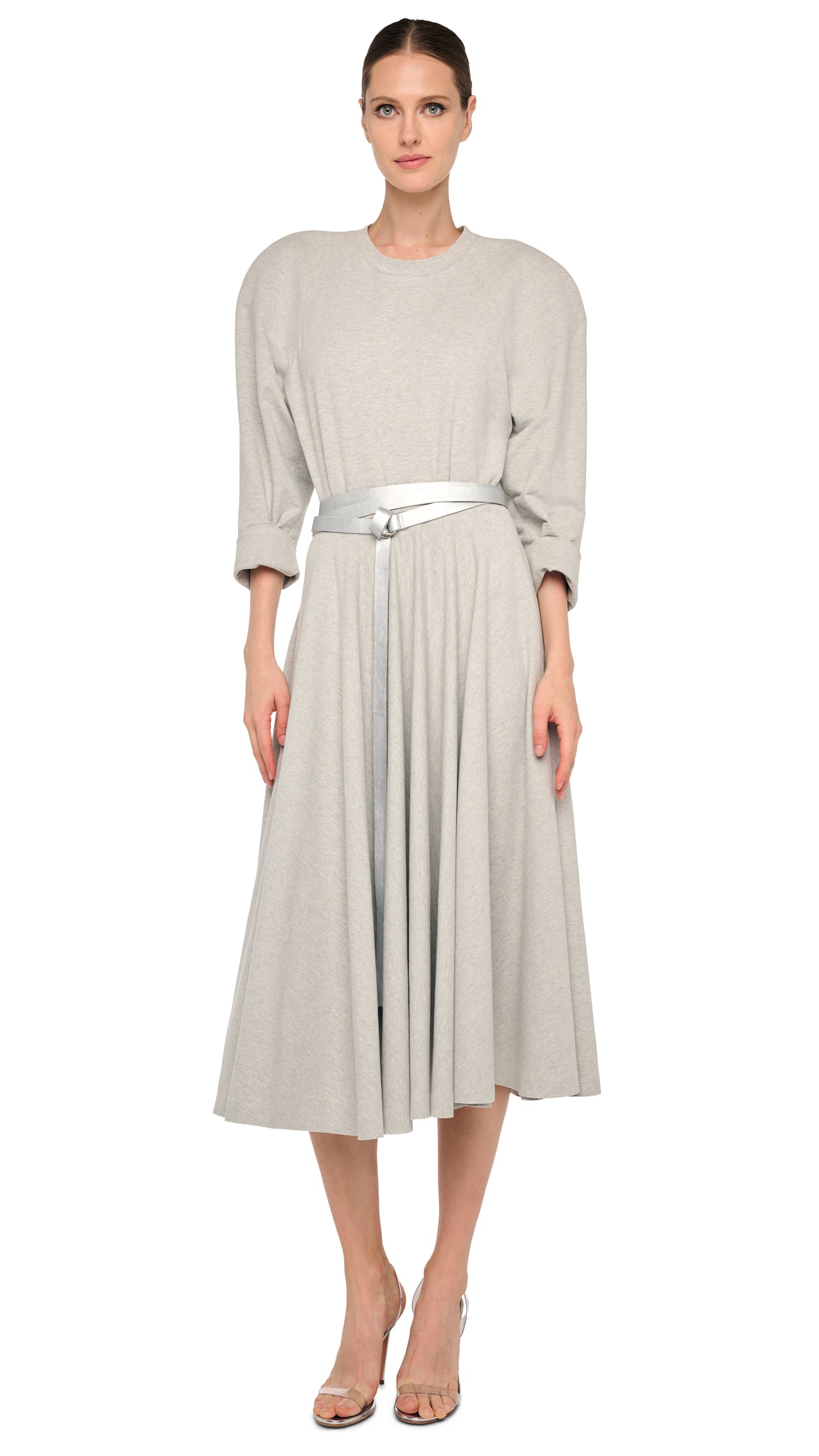 FLARED SKIRT TO MIDCALF – Light Heather Grey – Norma Kamali
