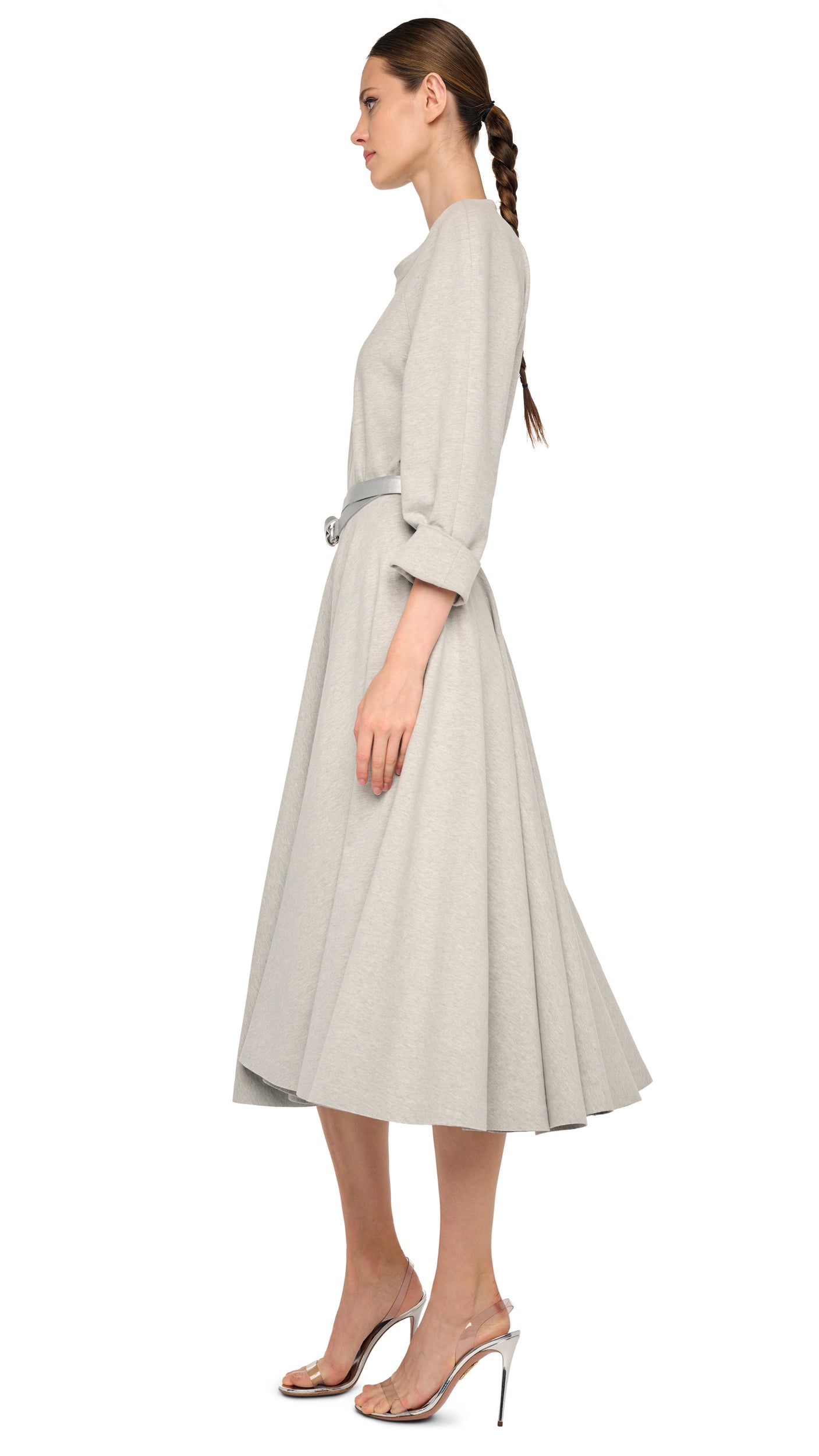 FLARED SKIRT TO MIDCALF – Light Heather Grey – Norma Kamali