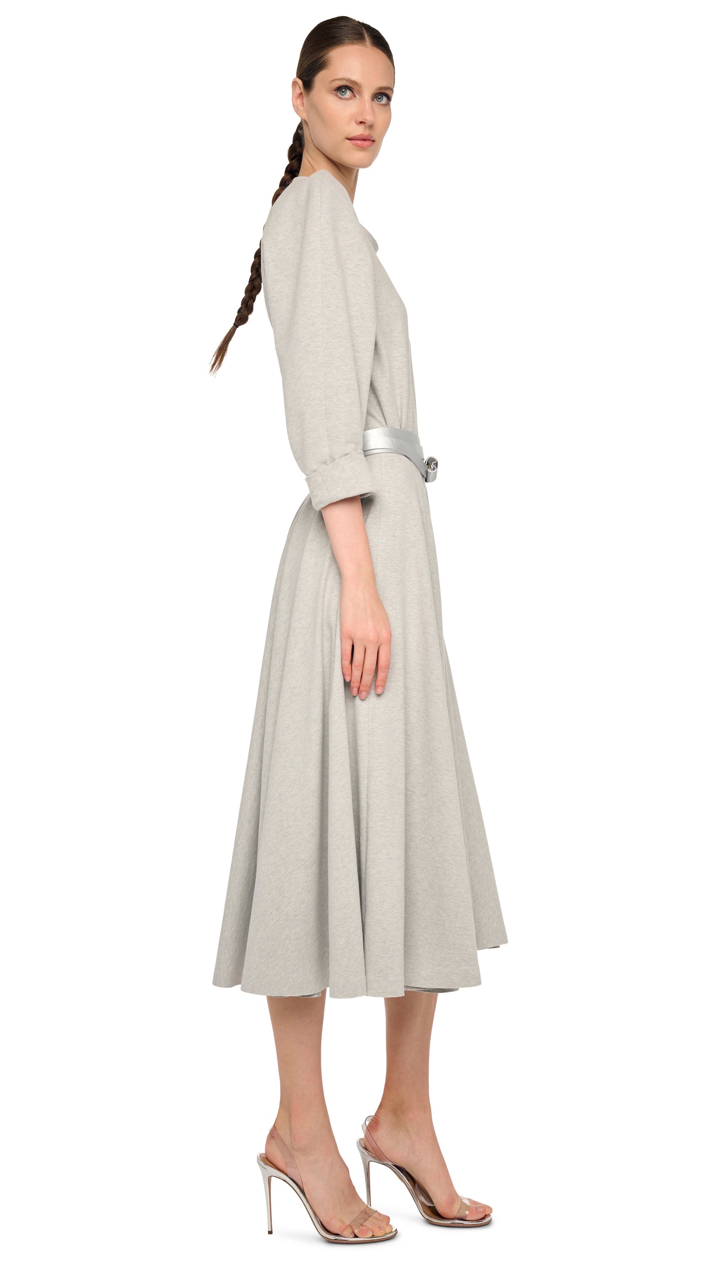 FLARED SKIRT TO MIDCALF – Light Heather Grey – Norma Kamali