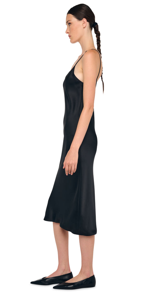 BIAS SLIP DRESS TO MIDCALF – Black – Norma Kamali
