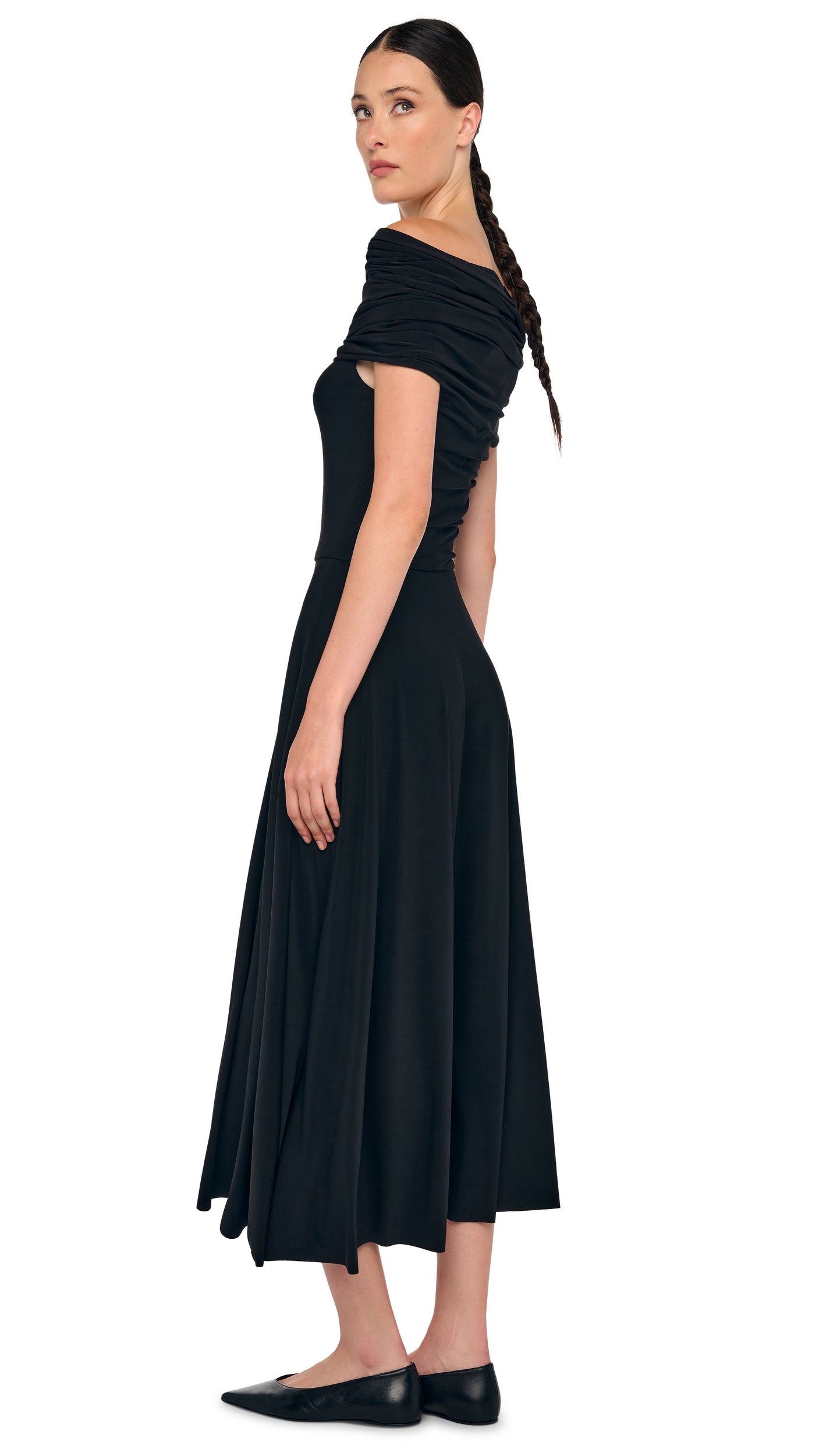 Norma Kamali Cowl Hooded Flared Dress