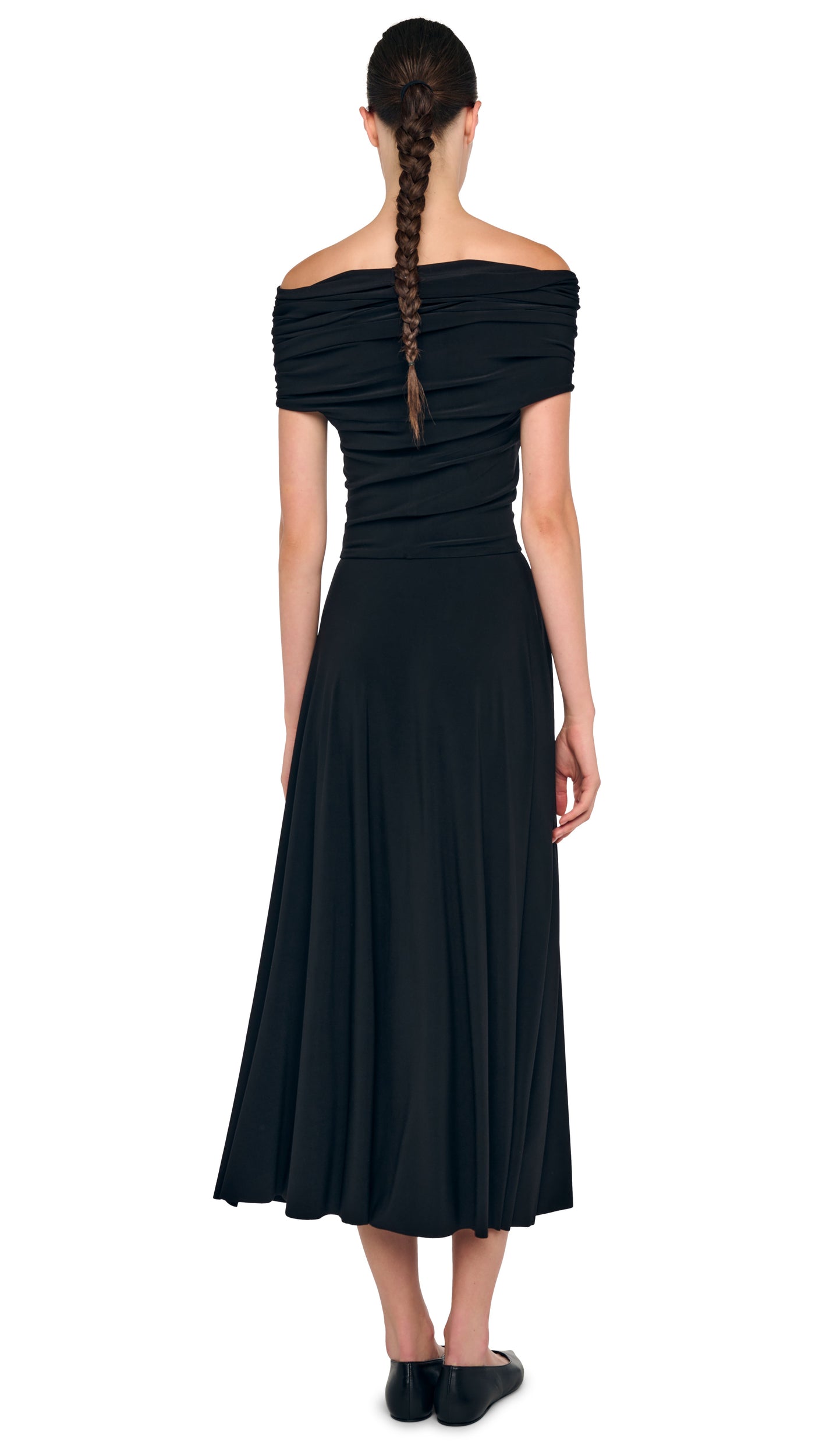 slim fit dress slacks Fit & Flare A-Line Midi Dress in Black