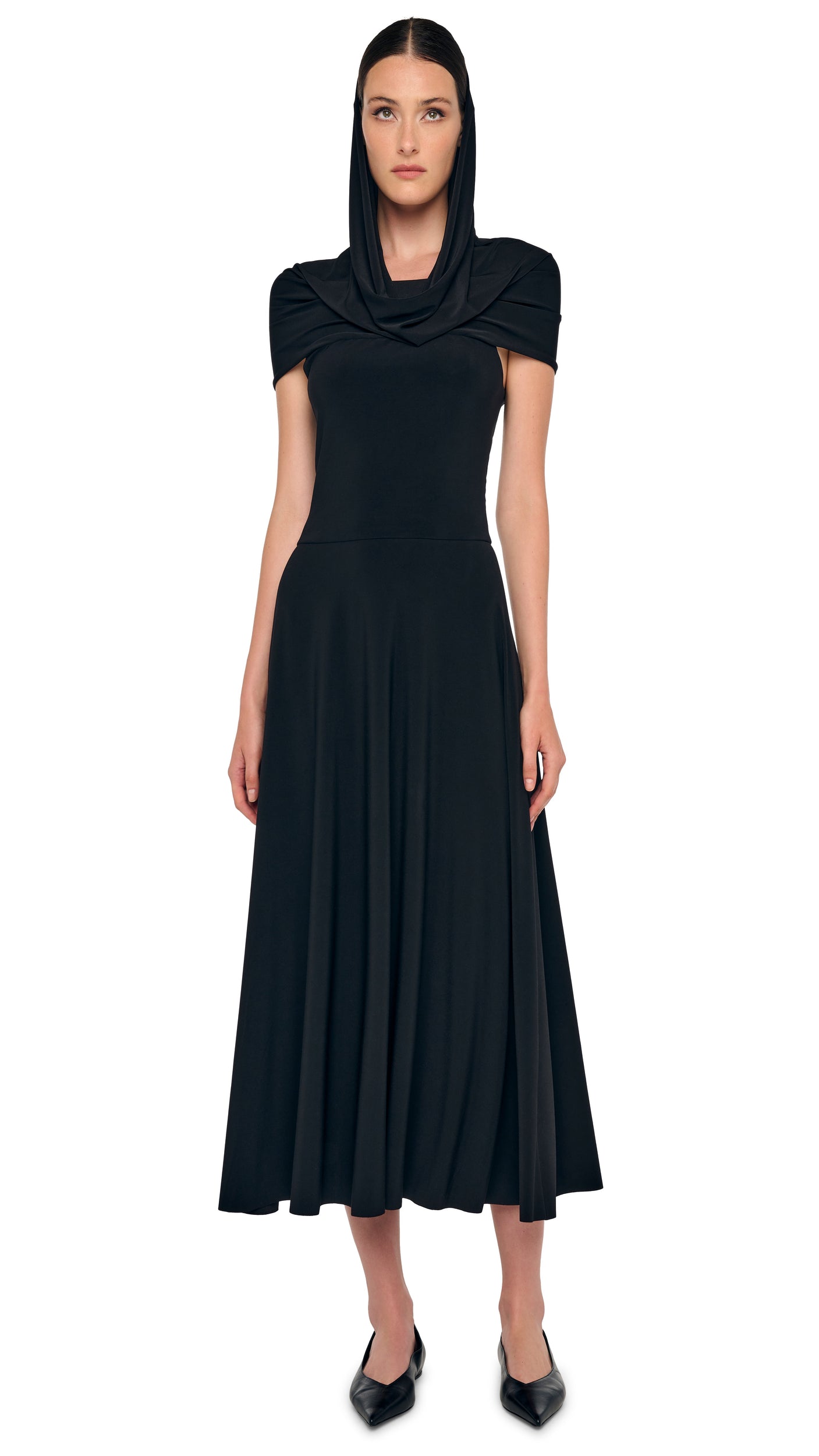 Norma Kamali Cowl Hooded Flared Dress