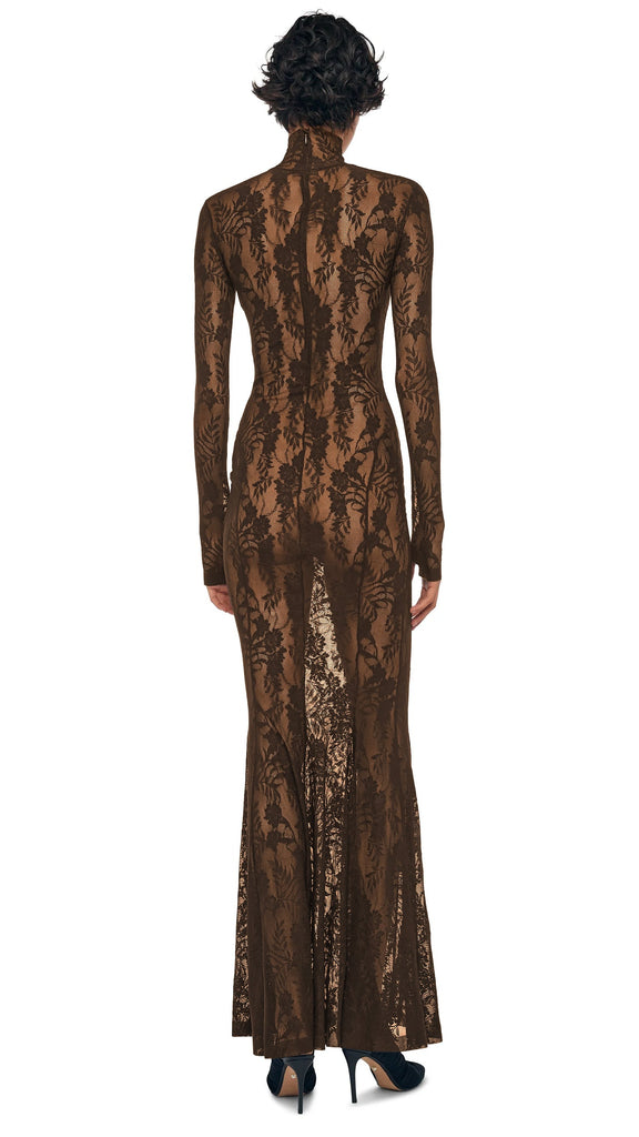 LONG SLEEVE TURTLE FISHTAIL GOWN – Bark – Norma Kamali