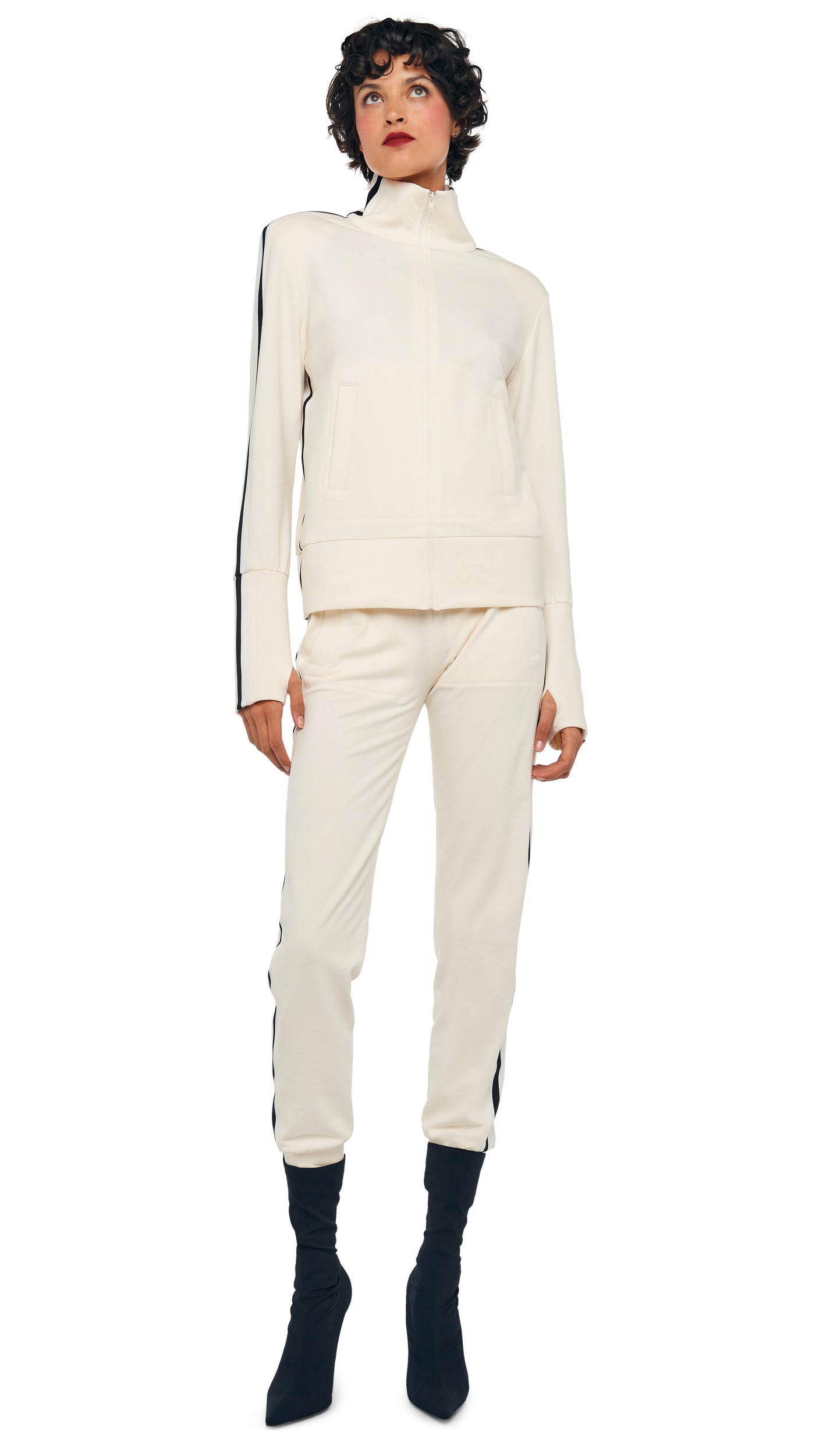 SIDE STRIPE TURTLE JACKET – Cream – Norma Kamali