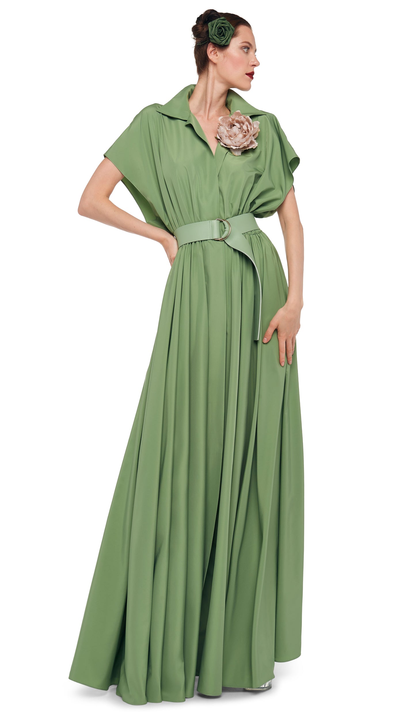 SUPER OS SLEEVELESS BF NK SHIRT FLARED GOWN Vintage Green Norma Kamali SUPER OS SLEEVELESS BF NK SHIRT FLARED GOWN Vintage Green Norma Kamali