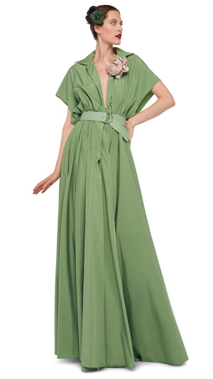 SUPER OS SLEEVELESS BF NK SHIRT FLARED GOWN Vintage Green Norma Kamali SUPER OS SLEEVELESS BF NK SHIRT FLARED GOWN Vintage Green Norma Kamali