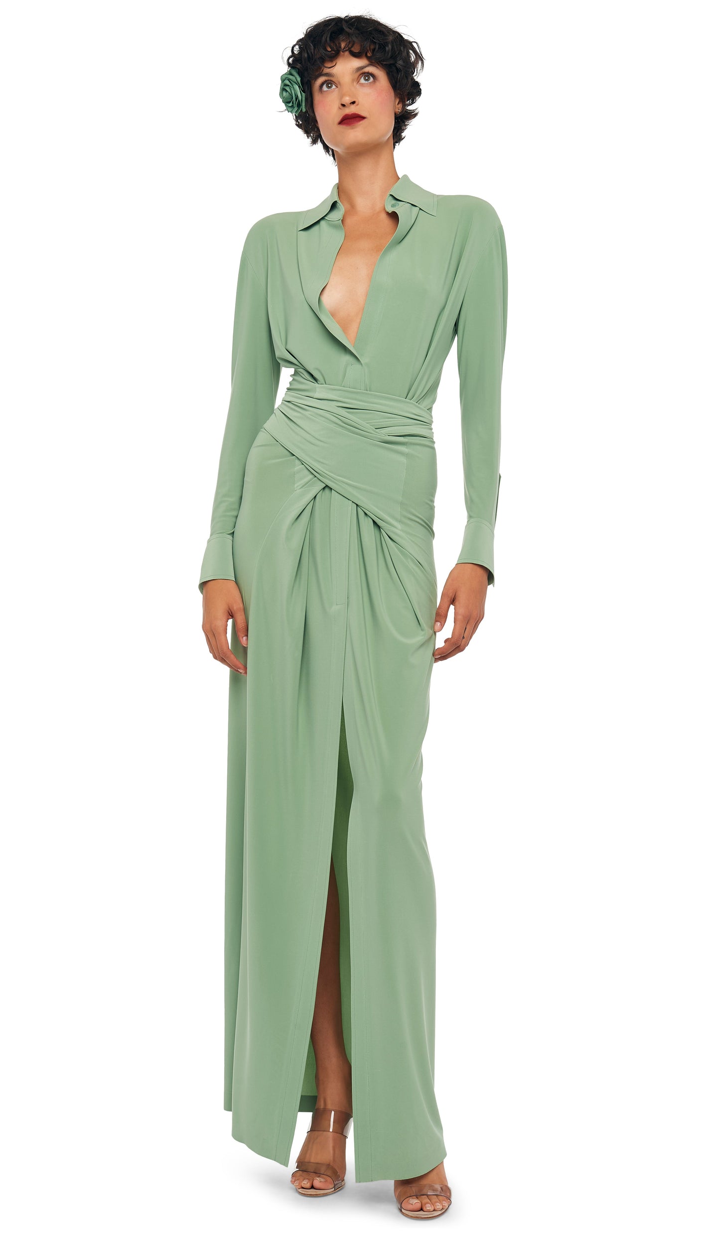 FOUR SLEEVE NK SHIRT LONG DRESS Vintage Green Norma Kamali FOUR SLEEVE NK SHIRT LONG DRESS Vintage Green Norma Kamali