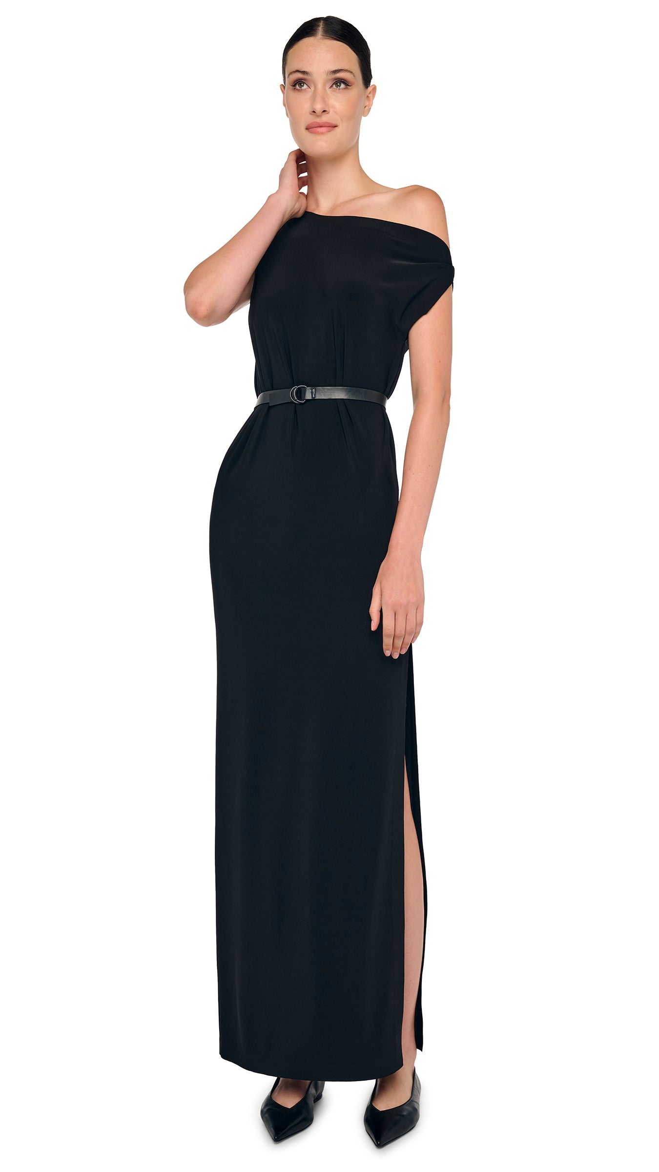 Norma Kamali Drop Shoulder Long Dress w/ Side Slit - Black / Size XL Norma Kamali Drop Shoulder Long Dress w/ Side Slit - Black / Size XL