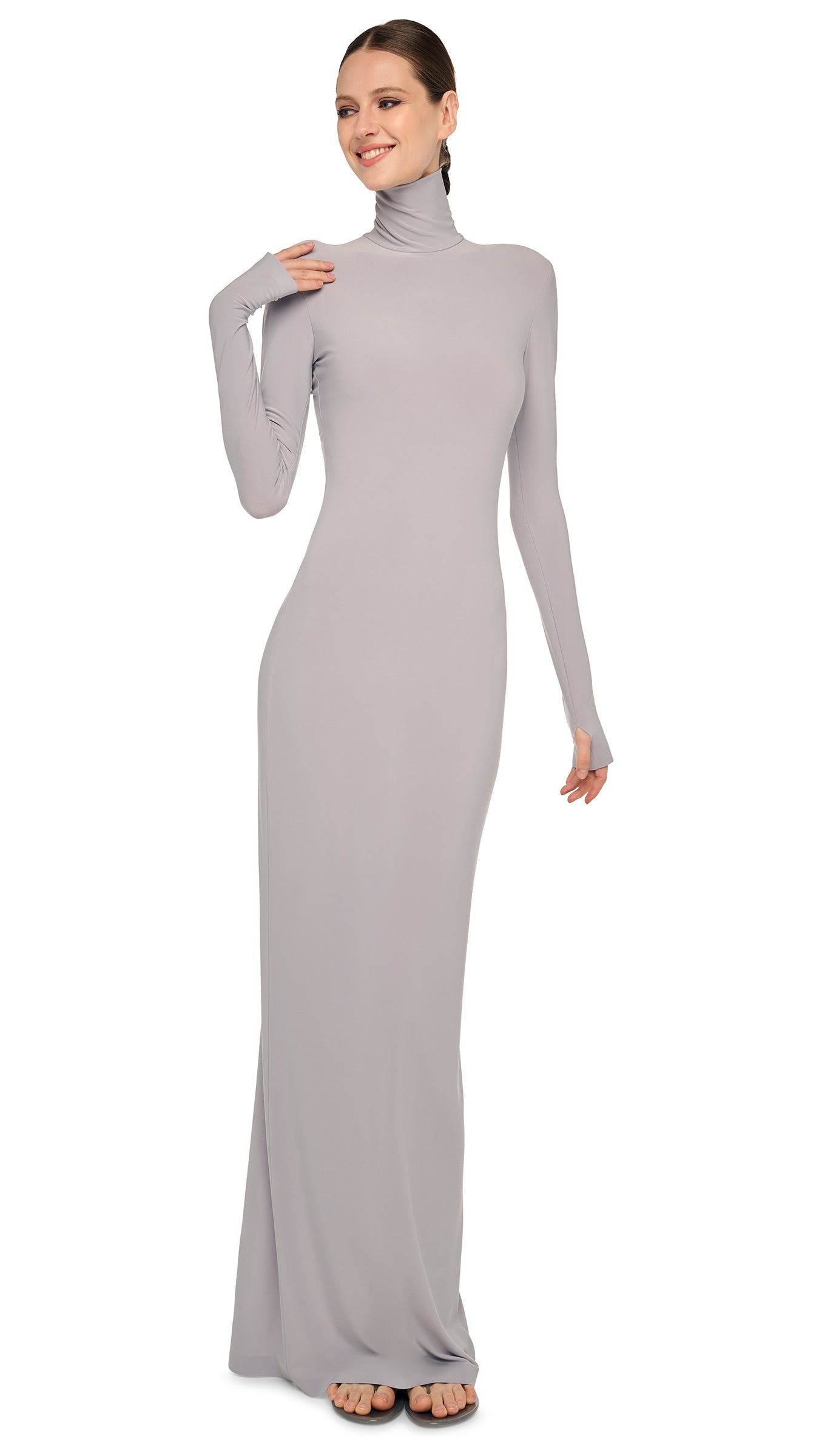 norma kamali grey dress Norma Kamali One Shoulder Long Dress w/ Side Slit