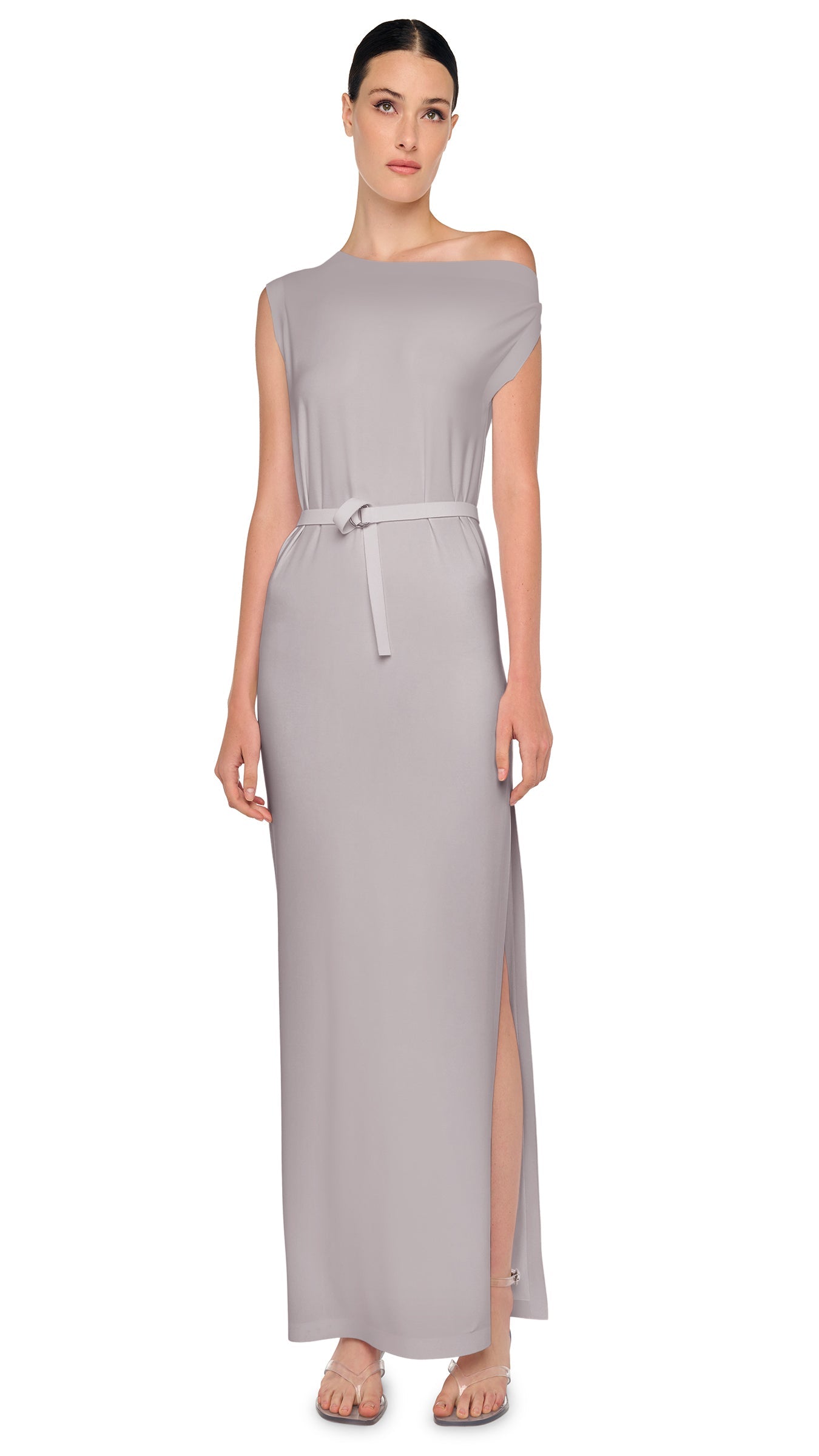 slim fit dress slacks Norma Kamali Drop Shoulder Long Dress w/ Side Slit