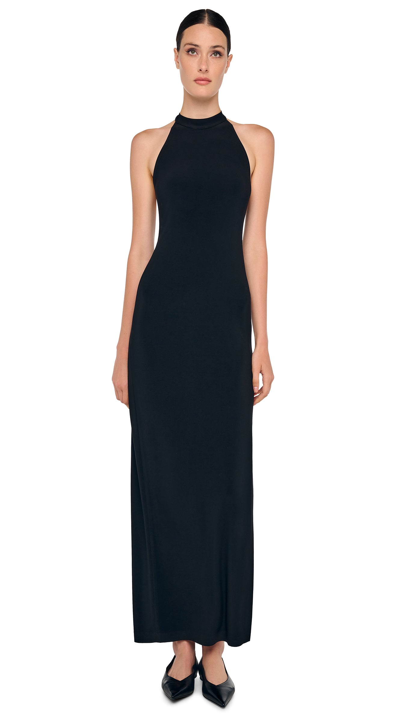 HALTER LONG DRESS W/ SIDE SLIT - Black / XXS