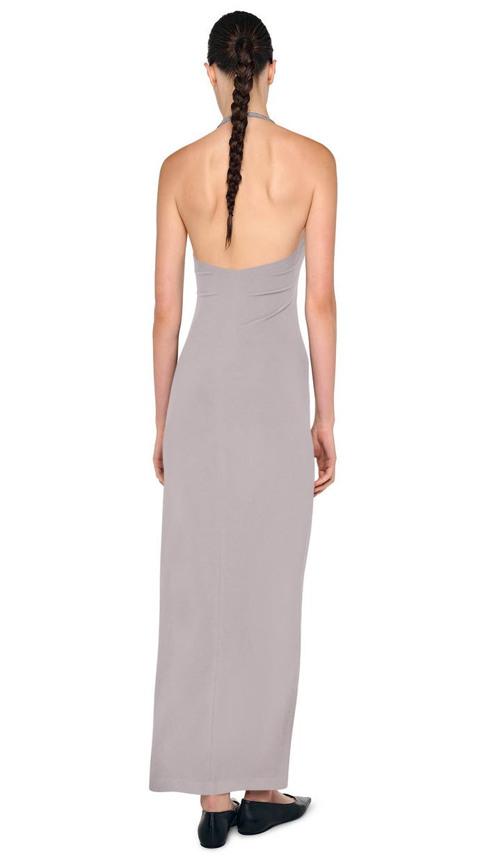 grey halter maxi dress Norma Kamali Halter Long Dress w/ Side Slit