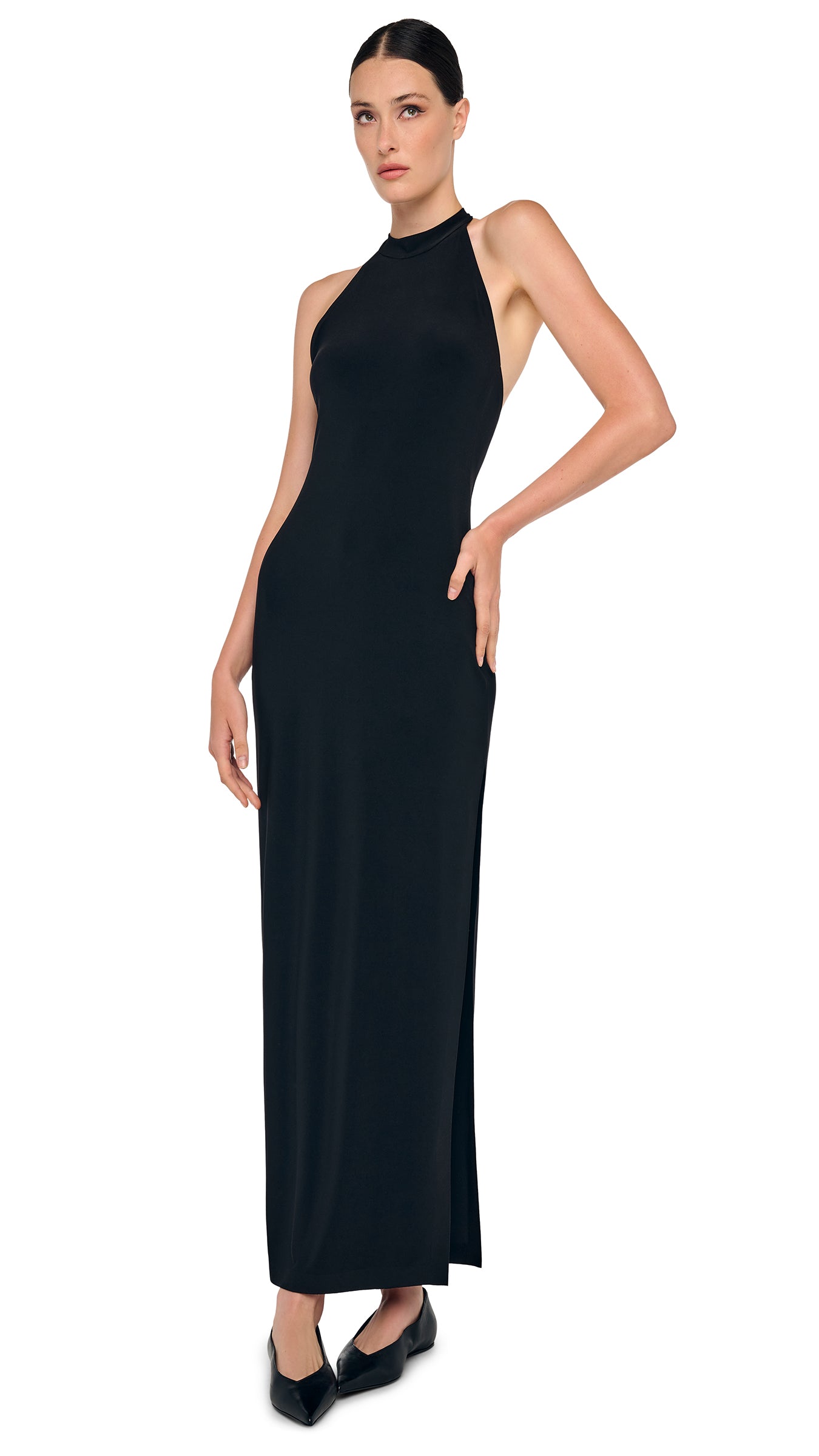 HALTER LONG DRESS W/ SIDE SLIT – Black – Norma Kamali