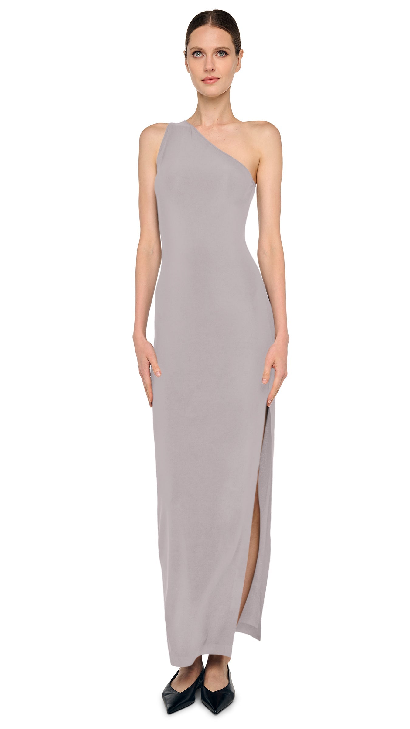 Norma Kamali One Shoulder Long Dress w/ Side Slit - Grey / Size XS